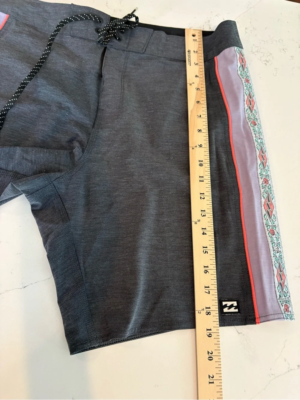 Billabong Charcoal Boardshorts with Coral Trim and Black Drawstring